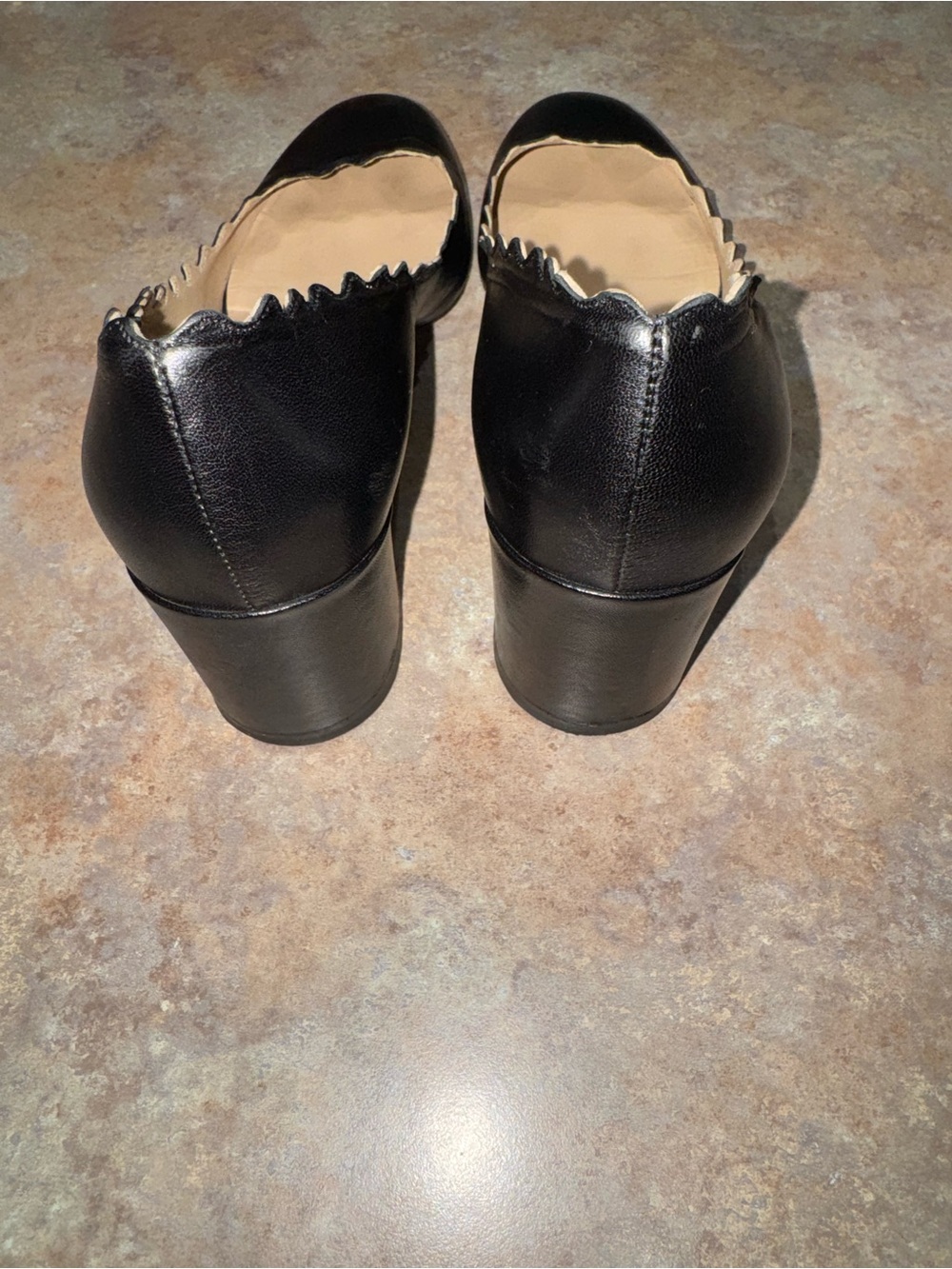 Chloe Black Italian Leather Scalloped Heels - Picture 4 of 12